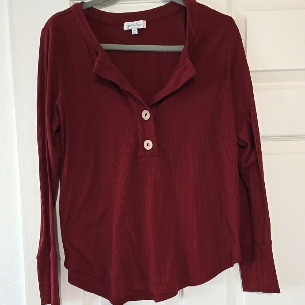 Women's Red Button-Up Top
